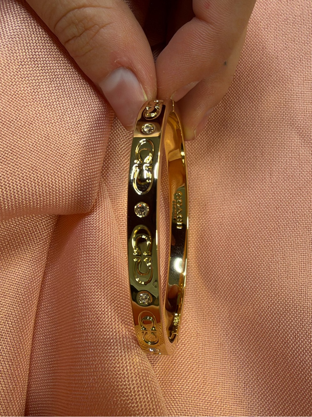 Coach Gold Signature C Crystal Bangle Bracelet